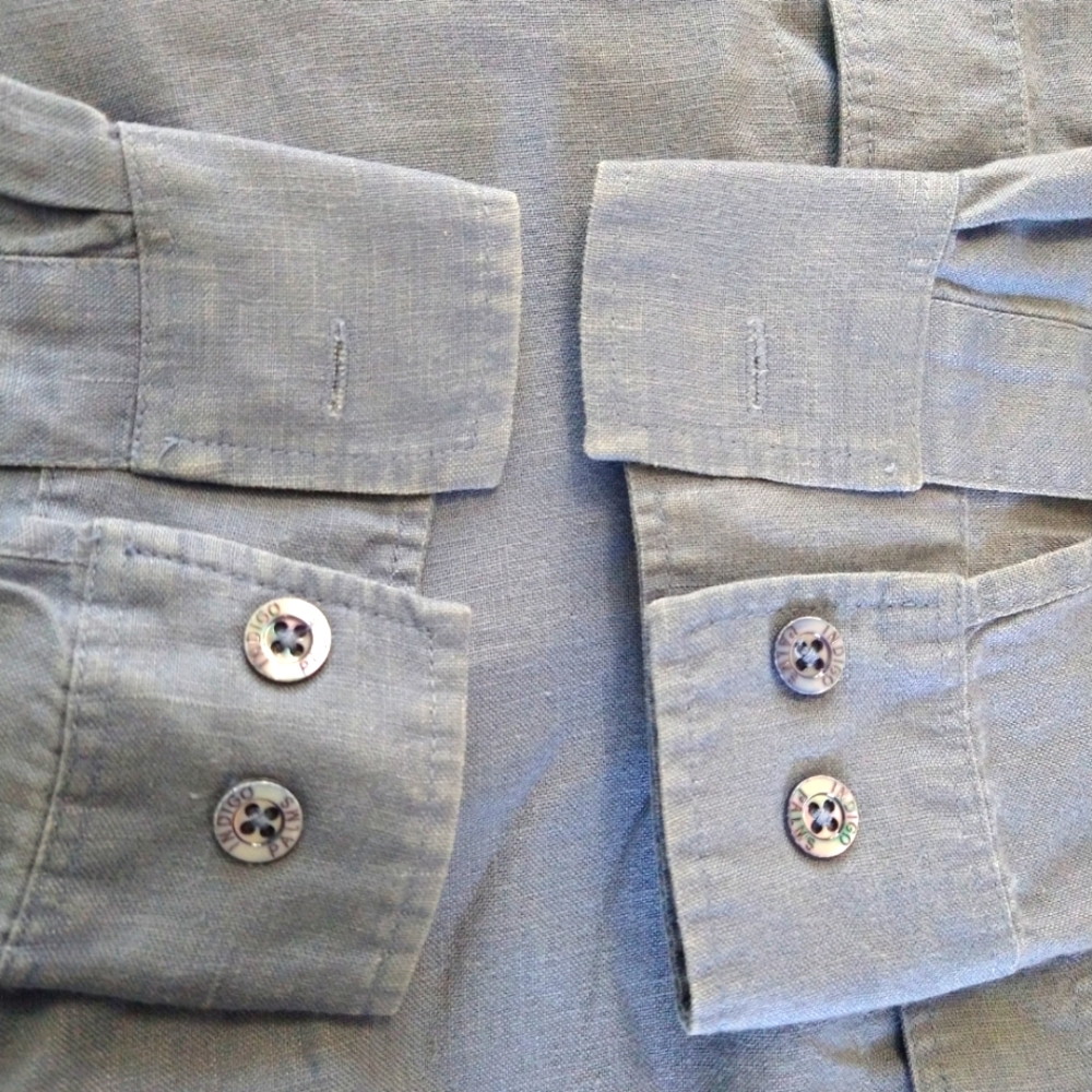 Indigo Palms Linen Denim Utility Casual Dress Shirt - Picture 4 of 7